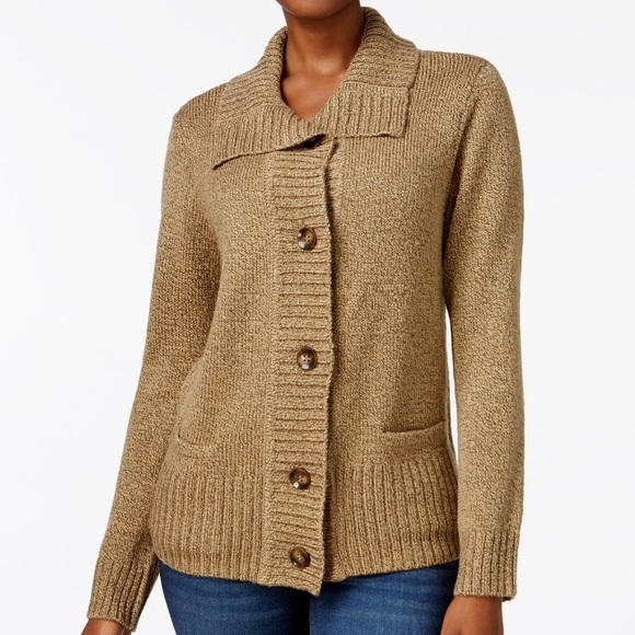 Karen Scott Button Front Shawl Collar 